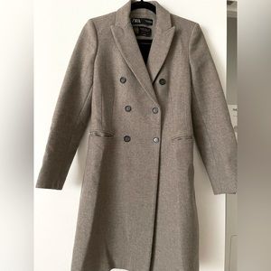 Zara Manteco - Double Breasted, Knee Length Coat in Gray/Taupe
